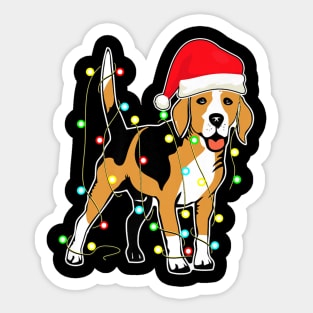 beagle christmas lights santa hat xmas Sticker